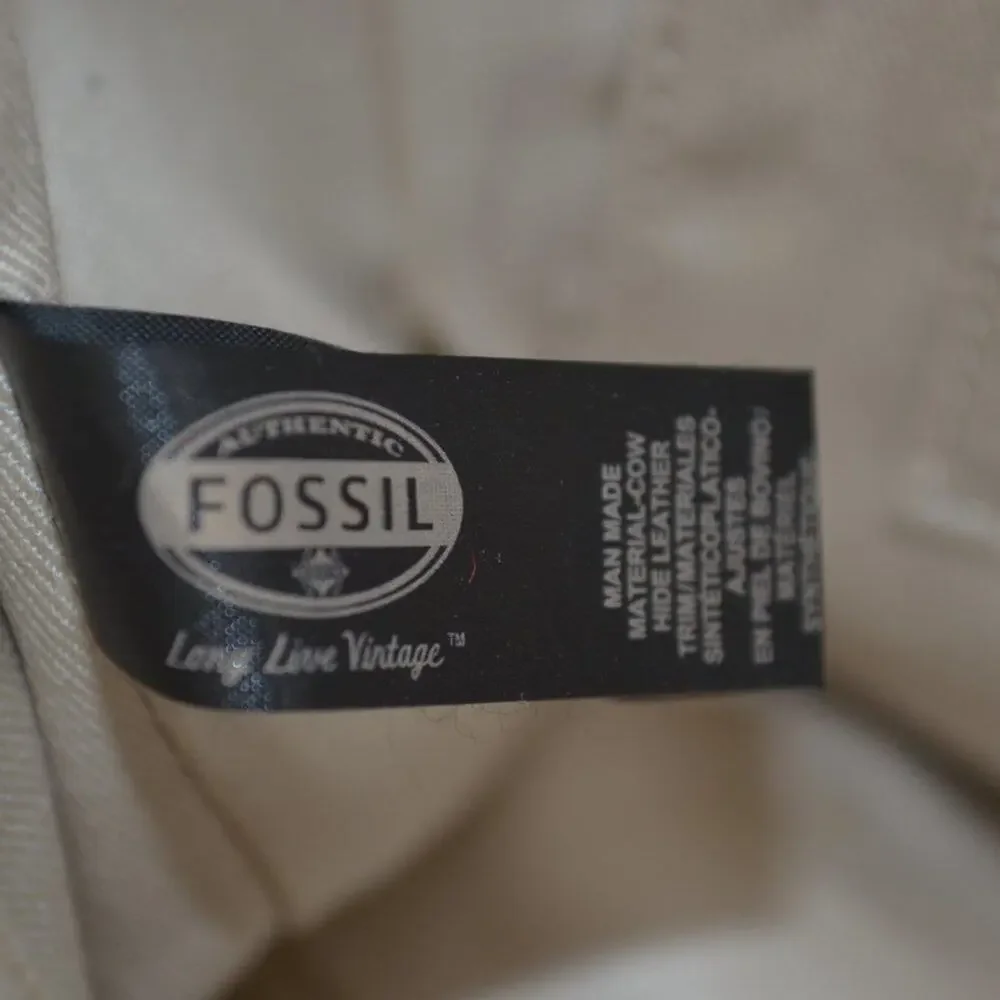 Fossil Tote Purse Black and White Exterior Pattern Tan Interior Fossil Bag